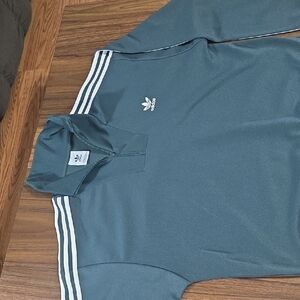 adidas Teal Quarter-Zip Track Top with White Stripes